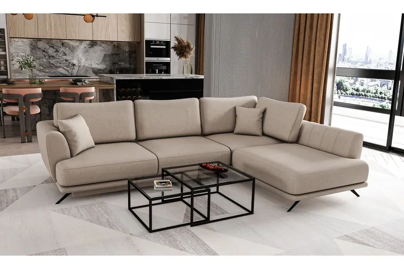 Buckmeier 3-sits Soffa med Schäslong Höger - Beige — Beige