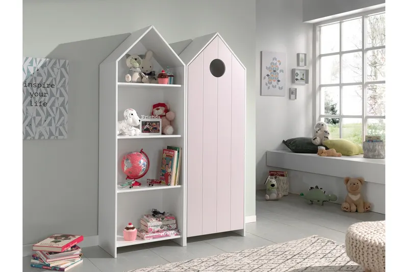 Bustorp Garderob och bokhylla - Vit/Rosa — Vit/Rosa