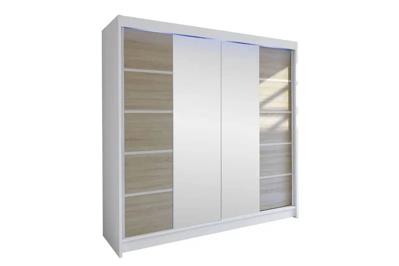 Canderbury Garderob m. Spegel 180x215 cm - Vit/Brun (Art.nr 3099996) — Vit/Brun