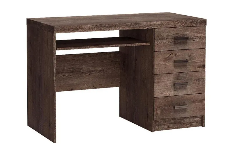 Castillia Skrivbord 120 cm med Förvaring 4 Lådor + Hylla - Mörk Ask — Mörk Ask