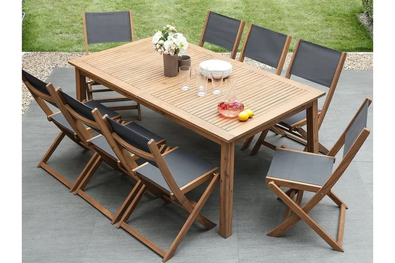 Cesana Trädgårdsmöbelset Med Utebord + 8 Utestolar+Schäslong 2 St - Trä/Natur — Trä/Natur