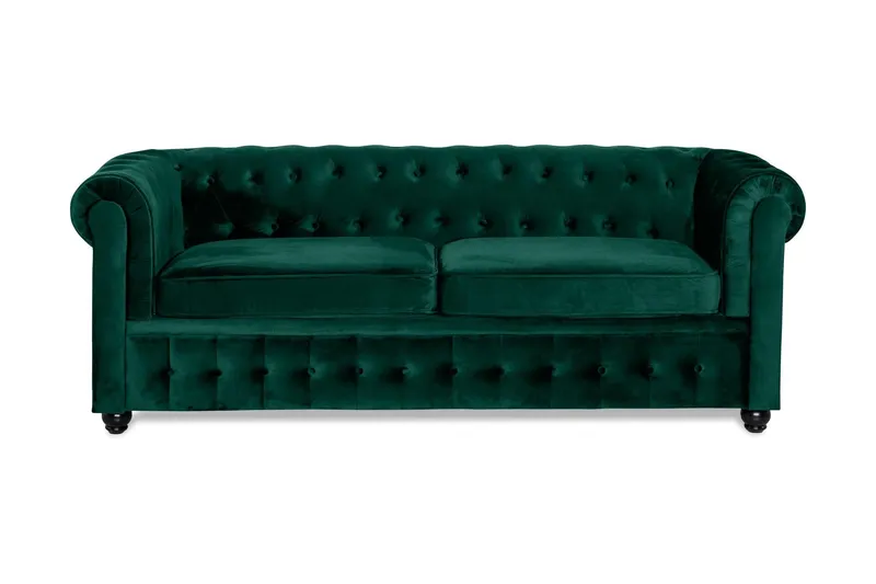 Chesterfield Lyx 3-sits Framåtbäddad bäddsoffa i sammet - Mörkgrön / Grön — Manor House
