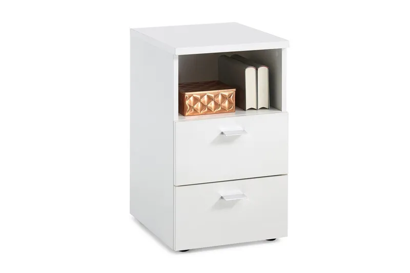Colima Sängbord 35 cm med Förvaring 2 Lådor + Hylla - Extra Vit — Scandinavian Choice