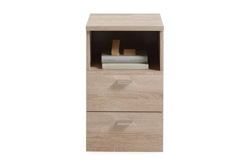 Colima Sängbord 35 cm med Förvaring 2 Lådor + Hylla - Grå/Beige — Grå/Beige