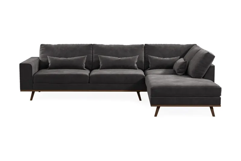 Copenhagen 4-sits Högervänd L-formad Divansoffa i Sammet - Mörkgrå (Art.nr 1705178) — Scandinavian Choice