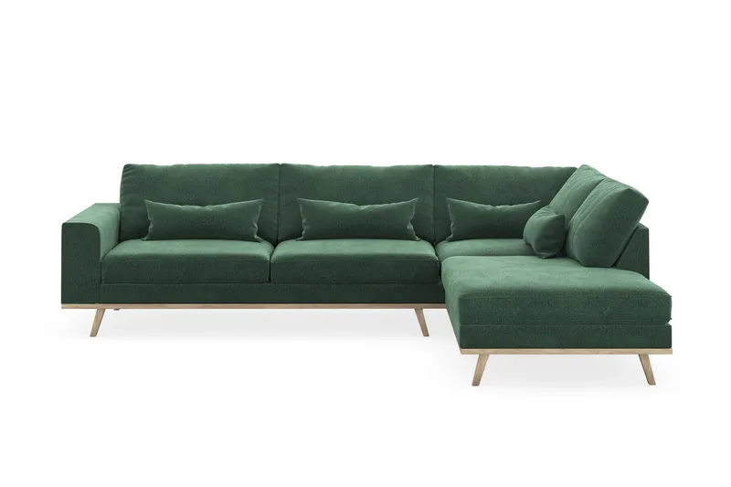 Copenhagen 4-sits Högervänd L-formad Schäslongsoffa i Sammet - Mörkgrön (Art.nr 1729798) — Scandinavian Choice