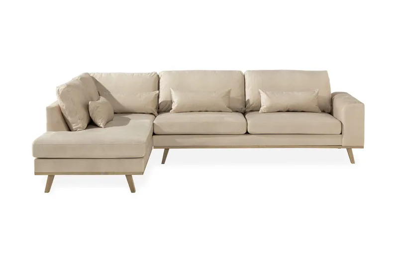 Copenhagen 4-sits Vänstervänd L-formad Schäslongsoffa i Sammet - Beige (Art.nr 1705327) — Scandinavian Choice
