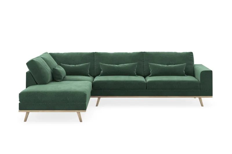 Copenhagen 4-sits Vänstervänd L-formad Schäslongsoffa i Sammet - Mörkgrön (Art.nr 1729813) — Scandinavian Choice