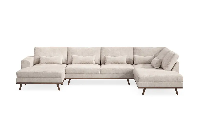 Copenhagen 5-sits Högervänd U-formad Large Soffa med Divan och Schäslong i Chenille - Grå / Beige — Scandinavian Choice