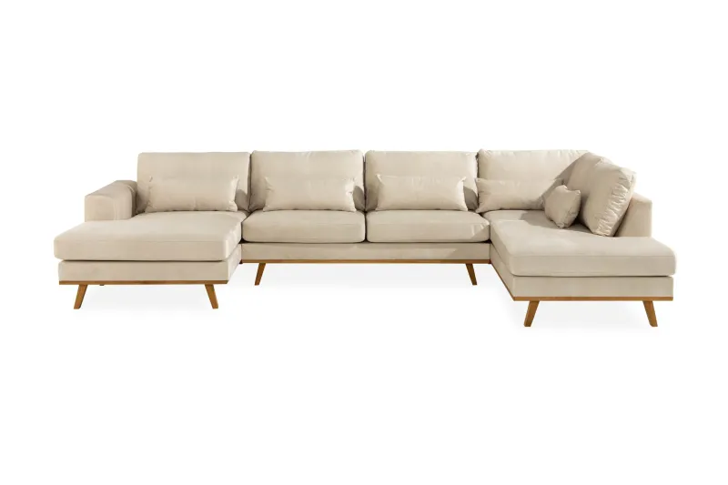 Copenhagen 5-sits Högervänd U-formad Large Soffa med Divan och Schäslong i Sammet - Beige (Art.nr 698586) — Scandinavian Choice