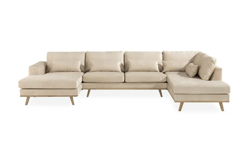 Copenhagen 5-sits Högervänd U-formad Soffa med Divan och Schäslong i Sammet - Beige (Art.nr 1705306) — Scandinavian Choice