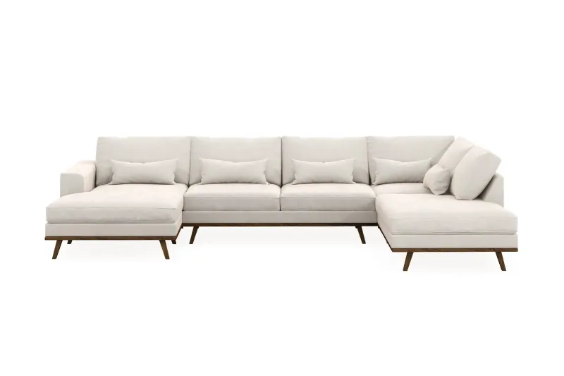 Copenhagen 5-sits Högervänd U-formad Soffa med Divan och Schäslong i Sammet - Krämvit (Art.nr 1729831) — Scandinavian Choice