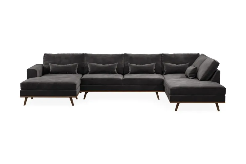 Copenhagen 5-sits Högervänd U-formad Soffa med Divan och Schäslong i Sammet - Mörkgrå (Art.nr 1705230) — Scandinavian Choice