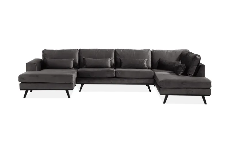 Copenhagen 5-sits Högervänd U-formad Soffa med Divan och Schäslong i Sammet - Mörkgrå (Art.nr 3062287) — Scandinavian Choice
