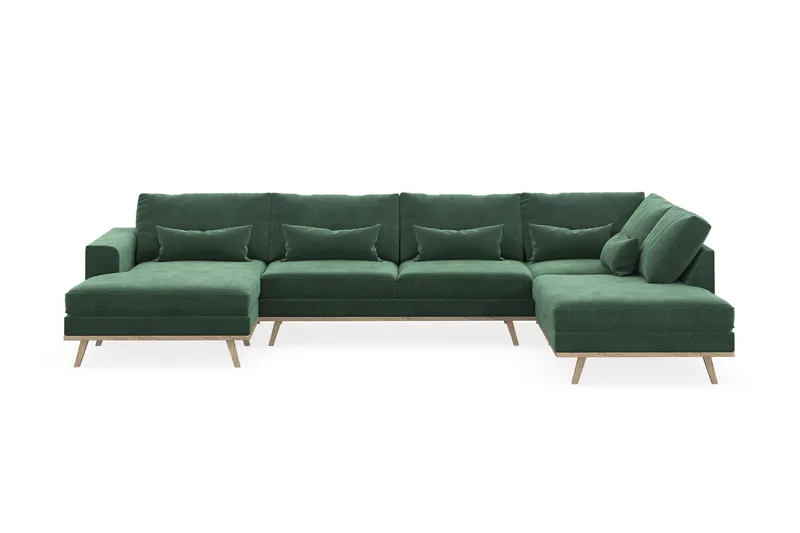Copenhagen 5-sits Högervänd U-formad Soffa med Divan och Schäslong i Sammet - Mörkgrön (Art.nr 1729780) — Scandinavian Choice
