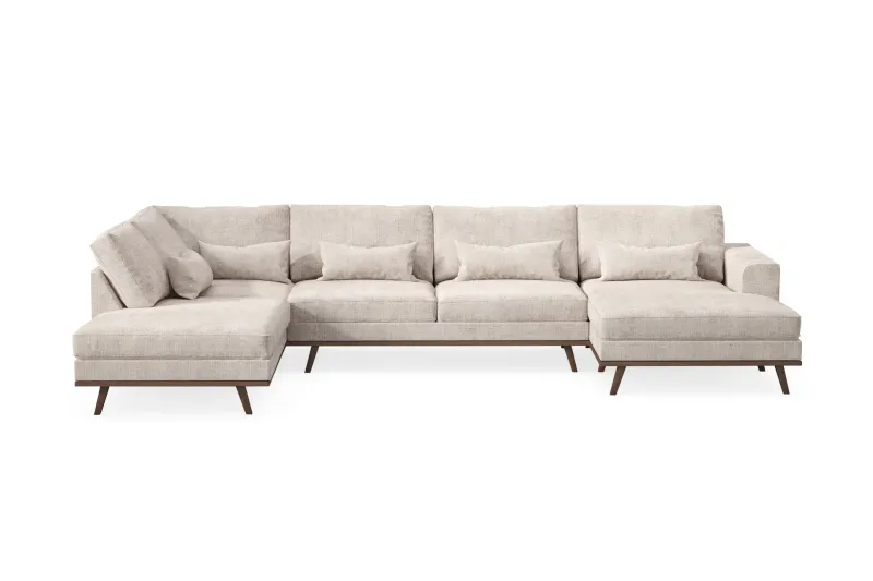 Copenhagen 5-sits Vänstervänd U-formad Large Soffa med Divan och Schäslong i Chenille - Grå / Beige — Scandinavian Choice