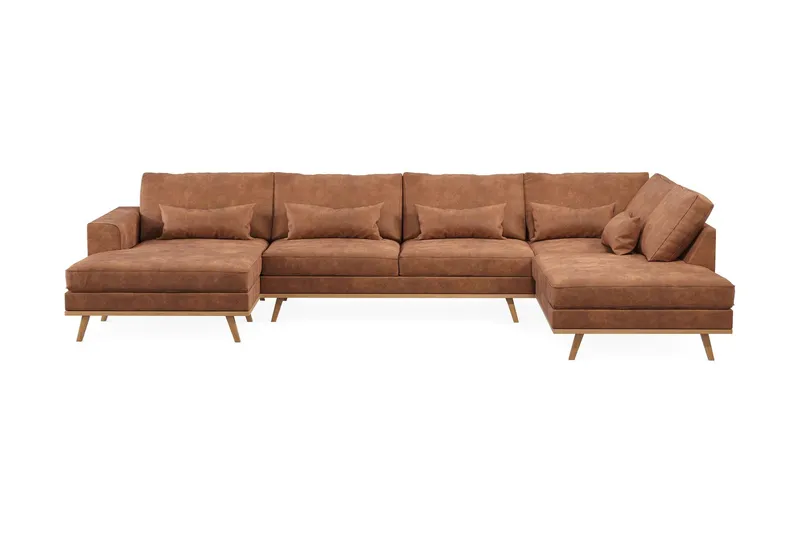 Copenhagen 5-sits Vänstervänd U-formad Large Soffa med Divan och Schäslong i Konstläder - Brun — Scandinavian Choice
