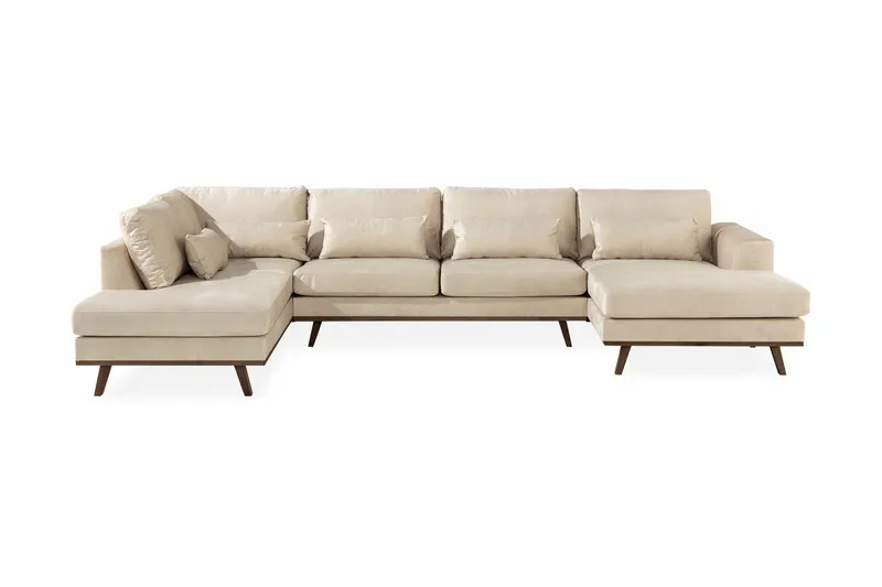 Copenhagen 5-sits Vänstervänd U-formad Large Soffa med Divan och Schäslong i Sammet - Beige (Art.nr 1705001) — Scandinavian Choice
