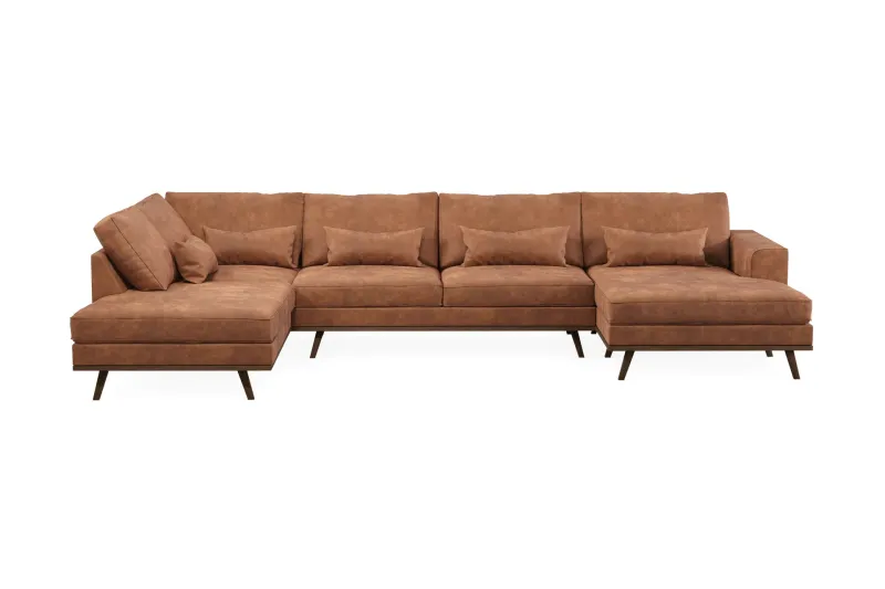 Copenhagen 5-sits Vänstervänd U-formad Soffa med Divan och Schäslong i Konstläder - Brun (Art.nr 1705302) — Scandinavian Choice