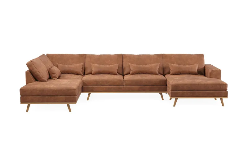 Copenhagen 5-sits Vänstervänd U-formad Soffa med Divan och Schäslong i Konstläder - Brun (Art.nr 990118) — Scandinavian Choice