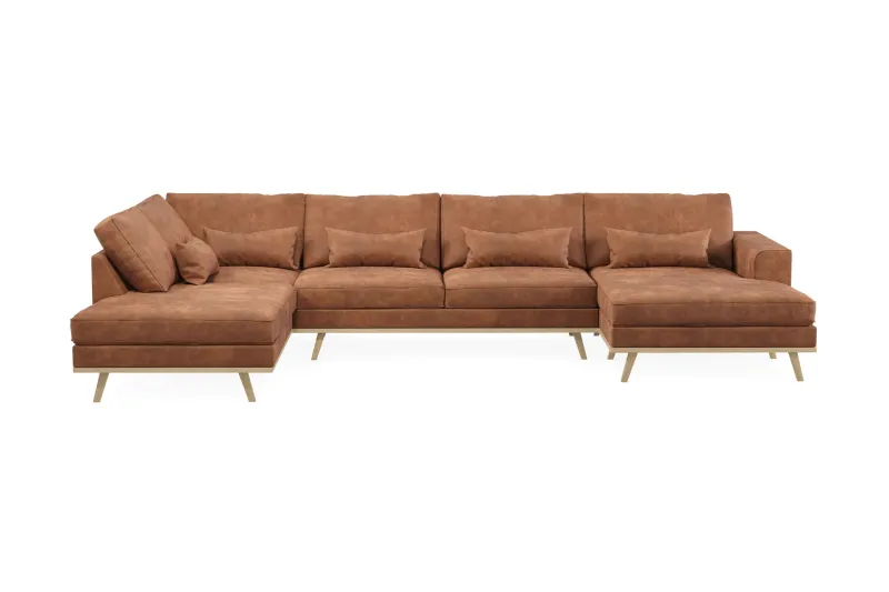 Copenhagen 5-sits Vänstervänd U-formad Soffa med Divan och Schäslong i Konstläder - Brun (Art.nr 1704835) — Scandinavian Choice