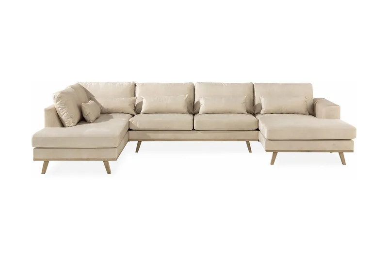 Copenhagen 5-sits Vänstervänd U-formad Soffa med Divan och Schäslong i Sammet - Beige (Art.nr 1705305) — Scandinavian Choice