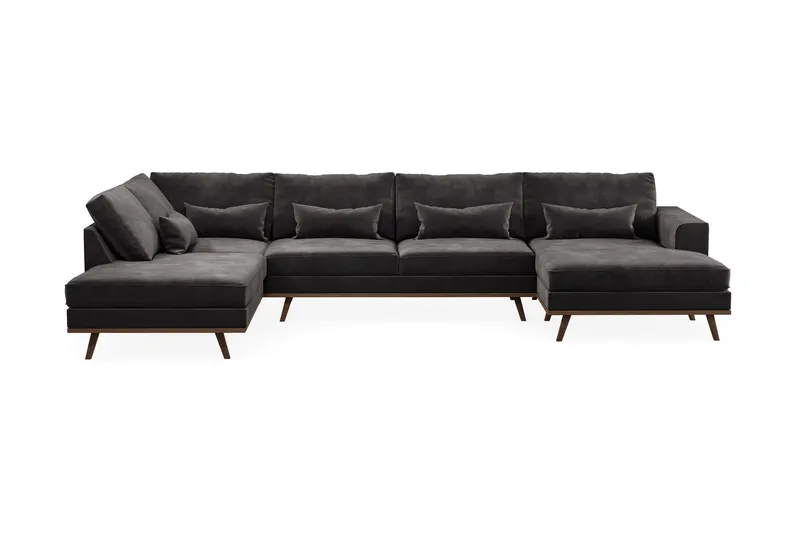 Copenhagen 5-sits Vänstervänd U-formad Soffa med Divan och Schäslong i Sammet - Mörkgrå (Art.nr 1705215) — Scandinavian Choice