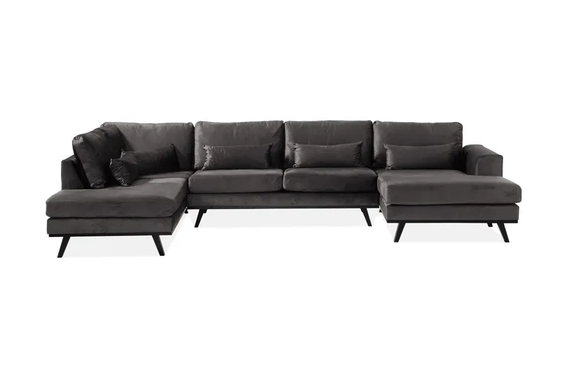 Copenhagen 5-sits Vänstervänd U-formad Soffa med Divan och Schäslong i Sammet - Mörkgrå (Art.nr 3062286) — Scandinavian Choice