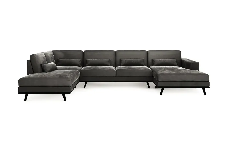 Copenhagen 5-sits Vänstervänd U-formad Soffa med Divan och Schäslong i Sammet - Mörkgrå (Art.nr 295849) — Scandinavian Choice
