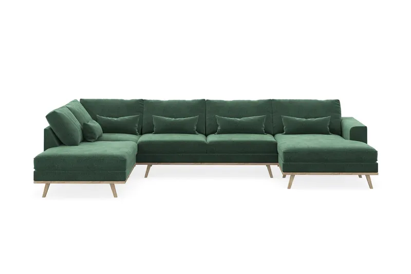 Copenhagen 5-sits Vänstervänd U-formad Soffa med Divan och Schäslong i Sammet - Mörkgrön (Art.nr 1729802) — Scandinavian Choice