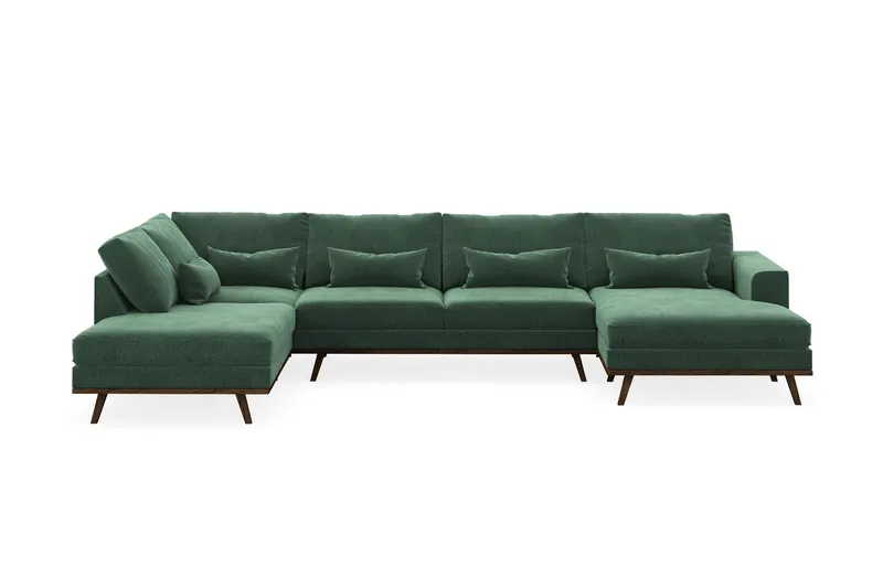 Copenhagen 5-sits Vänstervänd U-formad Soffa med Divan och Schäslong i Sammet - Mörkgrön (Art.nr 1729901) — Scandinavian Choice