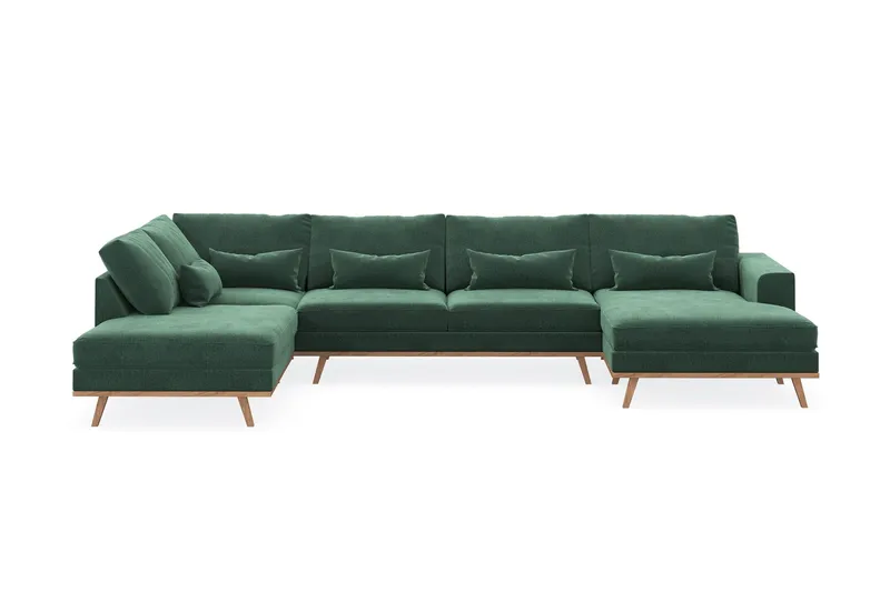 Copenhagen 5-sits Vänstervänd U-formad Soffa med Divan och Schäslong i Sammet - Mörkgrön (Art.nr 1481518) — Scandinavian Choice