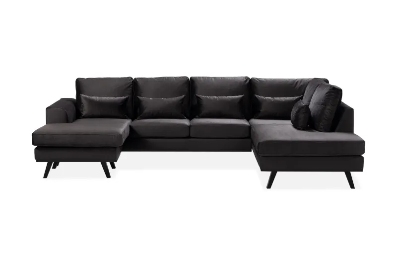 Copenhagen Compact 4-sits Högervänd U-formad Large Soffa med Divan och Schäslong i Sammet - Mörkgrå — Scandinavian Choice