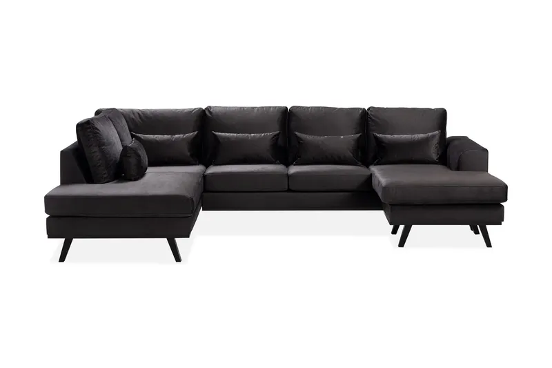 Copenhagen Compact 4-sits Vänstervänd U-formad Large Soffa med Divan och Schäslong i Sammet - Mörkgrå — Scandinavian Choice