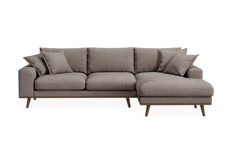Copenhagen Premium 4-sits Högervänd L-formad Djup Divansoffa i Tyg - Brun — Scandinavian Choice
