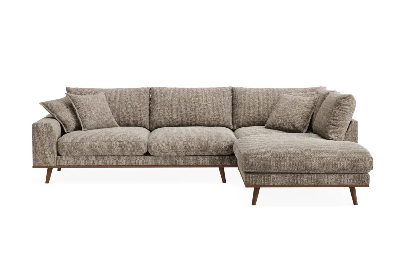Copenhagen Premium 4-sits Högervänd L-formad Djup Schäslongsoffa i Chenille - Brun — Scandinavian Choice