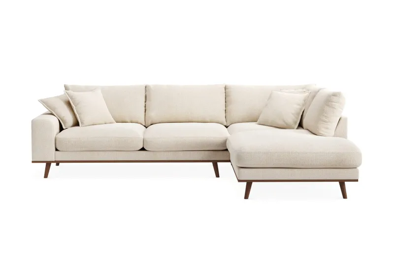 Copenhagen Premium 4-sits Högervänd L-formad Djup Schäslongsoffa i Chenille - Ljusbeige — Scandinavian Choice