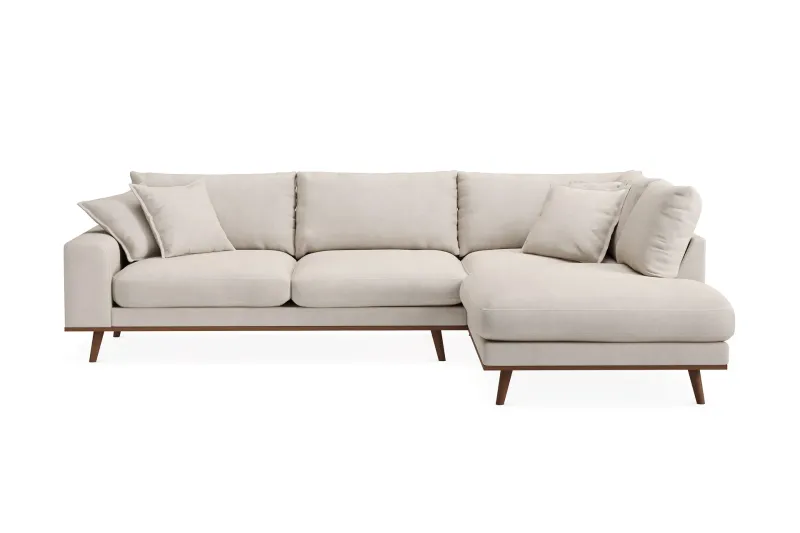 Copenhagen Premium 4-sits Högervänd L-formad Djup Schäslongsoffa i Tyg - Beige — Scandinavian Choice
