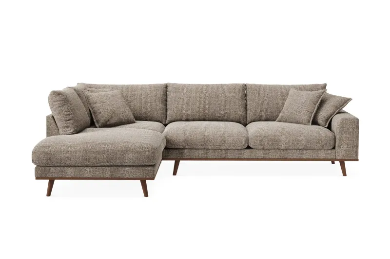Copenhagen Premium 4-sits Vänstervänd L-formad Djup Schäslongsoffa i Chenille - Brun — Scandinavian Choice