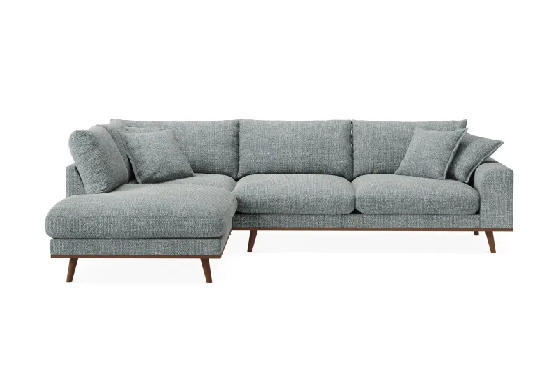 Copenhagen Premium 4-sits Vänstervänd L-formad Djup Schäslongsoffa i Chenille - Grå/Blå — Scandinavian Choice