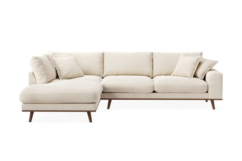 Copenhagen Premium 4-sits Vänstervänd L-formad Djup Schäslongsoffa i Chenille - Ljusbeige — Scandinavian Choice