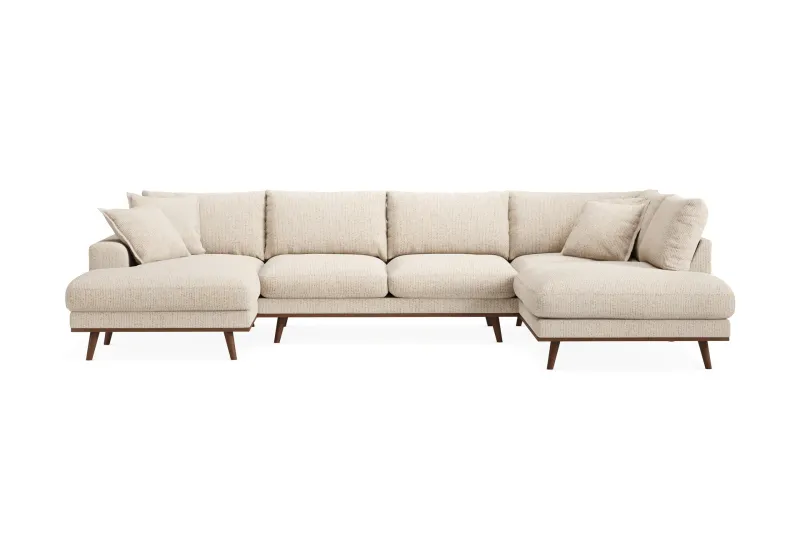 Copenhagen Premium 5-sits Högervänd U-formad Djup Soffa med Divan och Schäslong i Chenille - Beige — Scandinavian Choice