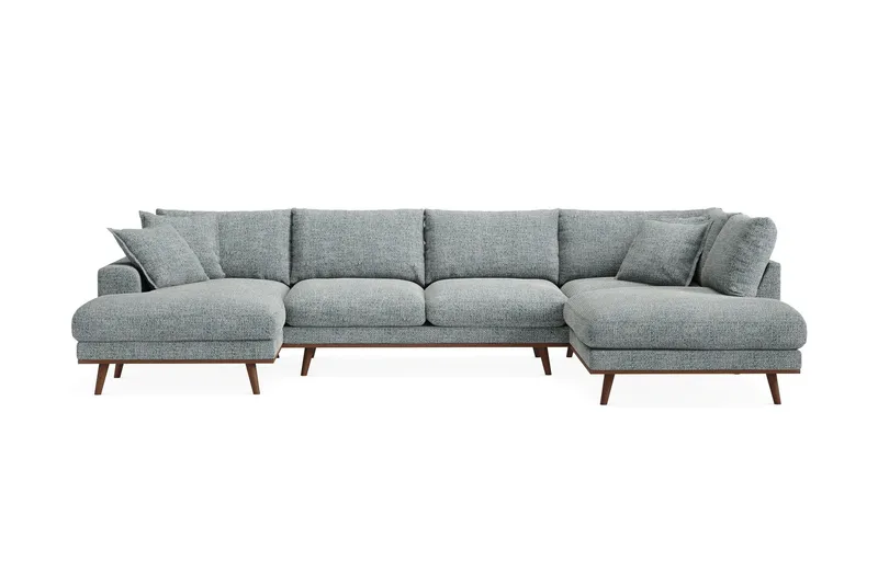 Copenhagen Premium 5-sits Högervänd U-formad Djup Soffa med Divan och Schäslong i Chenille - Grå/Blå — Scandinavian Choice