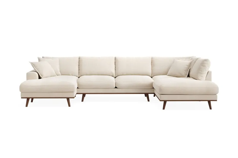 Copenhagen Premium 5-sits Högervänd U-formad Djup Soffa med Divan och Schäslong i Chenille - Ljusbeige — Scandinavian Choice