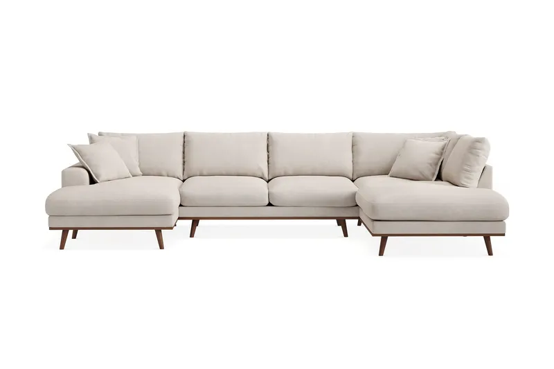 Copenhagen Premium 5-sits Högervänd U-formad Djup Soffa med Divan och Schäslong i Tyg - Beige — Scandinavian Choice