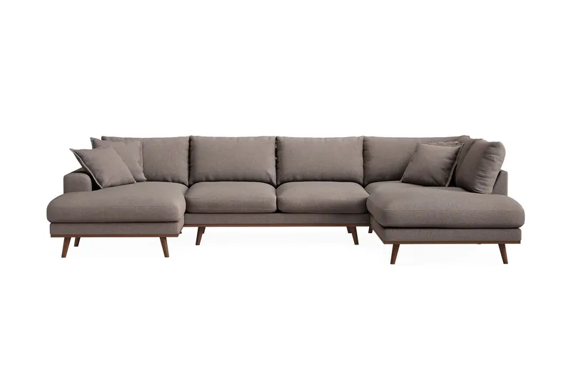 Copenhagen Premium 5-sits Högervänd U-formad Djup Soffa med Divan och Schäslong i Tyg - Brun — Scandinavian Choice