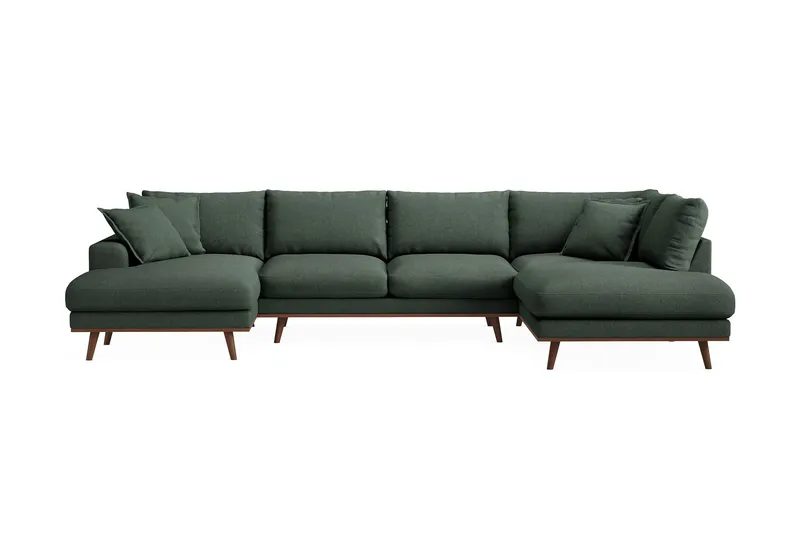 Copenhagen Premium 5-sits Högervänd U-formad Djup Soffa med Divan och Schäslong i Tyg - Grön — Scandinavian Choice