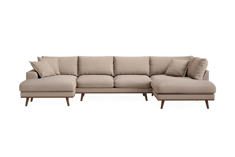 Copenhagen Premium 5-sits Högervänd U-formad Djup Soffa med Divan och Schäslong i Tyg - Ljusbrun — Scandinavian Choice