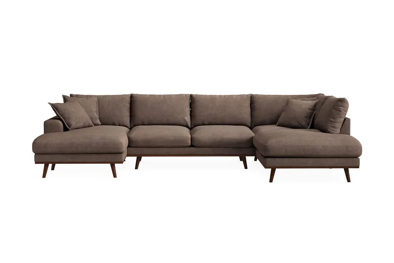 Copenhagen Premium 5-sits Högervänd U-formad Djup Soffa med Divan och Schäslong i Tyg - Mörkbrun — Scandinavian Choice