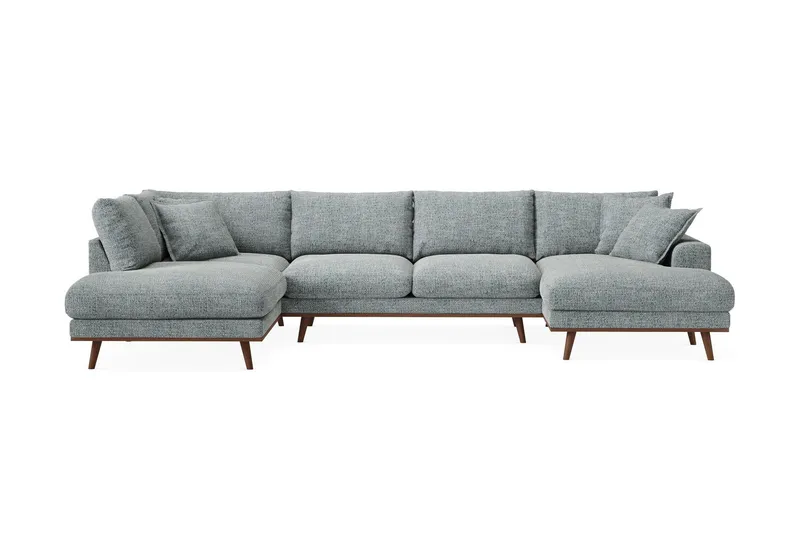 Copenhagen Premium 5-sits Vänstervänd U-formad Djup Soffa med Divan och Schäslong i Chenille - Grå/Blå — Scandinavian Choice